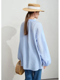 Stripe Loose Drop Lantern Sleeve Chiffon Blouse