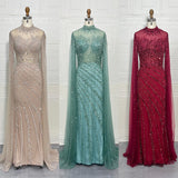 Phatbird Luxury Saudi Arabia Mermaid Beaded Cape Sleeves High-Neck Evening Dress