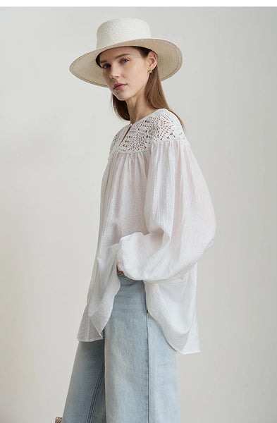 Chiffon/Lace Long Sleeve Loose blouse