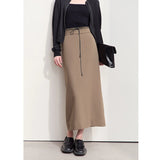 Contrast Waist Detail Midi Skirt with Side Pockets and Belt