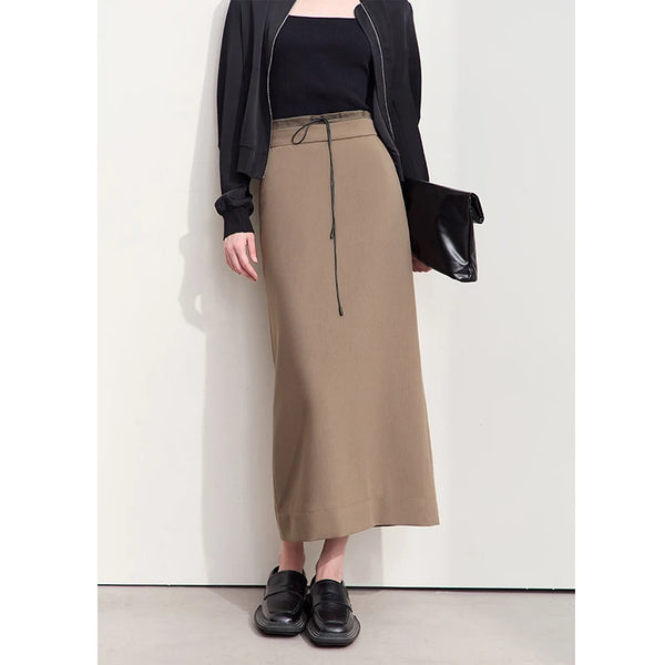 Contrast Waist Detail Midi Skirt with Side Pockets and Belt