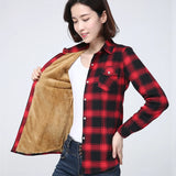 Phatbird  Winter New Women's Warm Plaid Shirt Coat Casual Fleece Velvet Plus