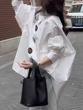 Oversized Lantern Sleeve Cotton Button-Up Shirt