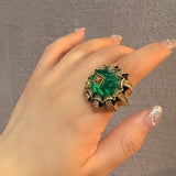 Phatbird Vintage Pumpkin Blue Crystal Rings Open Finger Jewelry Black Dripping Oil Halloween