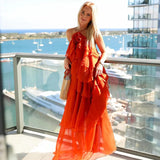 Phatbird Floral Maxi Dress Loose Pleated Hem Halter Robes Sleeveless