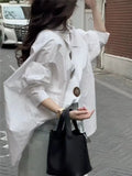Oversized Lantern Sleeve Cotton Button-Up Shirt