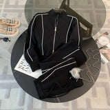 Contrast Tracksuit Combo with Zipper Full Sleeve Drawstring Trousers