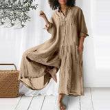 High waist Wide Leg Linen Blend Jumpsuit