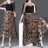 Phatbird  Women Tulle Skirt Fashion Summer Hook Floral Loose Midi Skirt