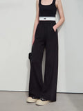 Mixed Blend Wide Leg Trousers with pockets and Elastic waist