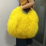 Phatbird Real Mongolia Fur Handbags Women's Lamb Fur Plush Shoulder Bags Soft Fur Hobo Handbag