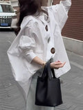 Oversized Lantern Sleeve Cotton Button-Up Shirt
