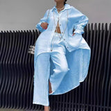 Hi-Lo Top Wide leg Trousers 2-Piece Cotton/Linen Blend