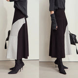 Two-toned Pleated Elastic Waist Midi Skirt
