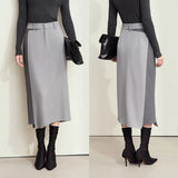 Irregular Side Contrast Skirt with slit for Elegant Women
