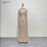 Phatbird Luxury Saudi Arabia Mermaid Beaded Cape Sleeves High-Neck Evening Dress