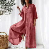 High waist Wide Leg Linen Blend Jumpsuit
