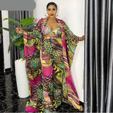 CM.YAYA Women Pants Set Print Long Loose Coats + Bra + Wide Leg Pants 3 Piece Sets with Scarf Fashion Outfits Streetwear Autumn