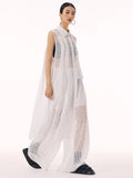 Fish-Net Sleeveless Over-Size Long Elegant Shirt Dress)