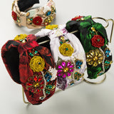 Phatbird European and American Style Baroque Fabric Wide Brim HairBand Women's Trend Diamond Crystal Flower Pearl Hair Accessories