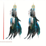 Phatbird  Fashion Feather Long Earrings Hollow out Alloy Turquoise Earrings 3D Metal Earrings