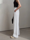 Mixed Blend Wide Leg Trousers with pockets and Elastic waist