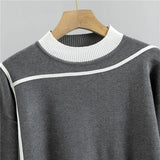 Phatbird Autumn Runway 2 Pieces Set Knitted Long Sleeve Pullovers Sweater Casual Patchwork