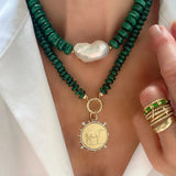 Phatbird Creative Fashion Women Horse Coin Pendant Charm Necklace Handmade Rope Knot Malachite
