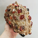 Golden Crystal Women Evening Bags Big Stones Clutch Bag Wedding Bridal Metal Minaudiere Handbags and Purses Ladies Party Clutch