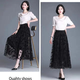 Phatbird  Women Tulle Skirt Fashion Summer Hook Floral Loose Midi Skirt