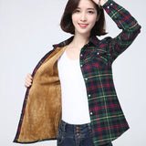 Phatbird  Winter New Women's Warm Plaid Shirt Coat Casual Fleece Velvet Plus