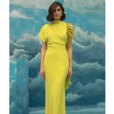 Yellow Tassel Single Rotator Sleeve Cocktail Ball Gown