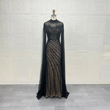 Phatbird Luxury Saudi Arabia Mermaid Beaded Cape Sleeves High-Neck Evening Dress