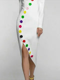 S-shape Colourful Buttoned Party Dress