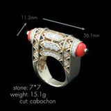 Sterling Silver Coral Carbon Diamond Coral Decorative ArtDeco Ring