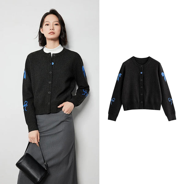 Phatbird Bow Jacquard Knit Cardigan