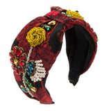 Phatbird European and American Style Baroque Fabric Wide Brim HairBand Women's Trend Diamond Crystal Flower Pearl Hair Accessories