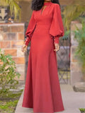 Maxi Dresses Puff Sleeves Buttoned