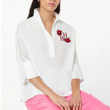 Phatbird Women's T-shirt 2025 New White Cotton Top 3/4 Sleeves Simple