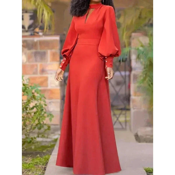Maxi Dresses Puff Sleeves Buttoned