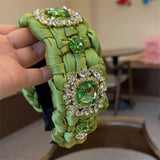 Phatbird Women Green White Twist Braided Hair Bands Fashion Braids Hair Accessories Women Crystal Wide Headband Stretch for Party