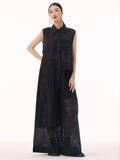 Fish-Net Sleeveless Over-Size Long Elegant Shirt Dress)