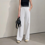 Mixed Blend Wide Leg Trousers with pockets and Elastic waist