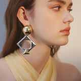 Phatbird Hyperbole Square Pendant Earrings Female Geometric Hollow Smooth Glossy Gold Silver Color