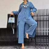 Hi-Lo Top Wide leg Trousers 2-Piece Cotton/Linen Blend