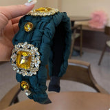 Phatbird Women Green White Twist Braided Hair Bands Fashion Braids Hair Accessories Women Crystal Wide Headband Stretch for Party