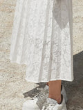 Elegant Pleated French Lace Midi Skirt