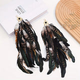 Phatbird  Fashion Feather Long Earrings Hollow out Alloy Turquoise Earrings 3D Metal Earrings