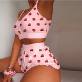 2 Pieces Lip Print Pyjama Shorts Camisole Loungewear