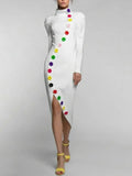 S-shape Colourful Buttoned Party Dress